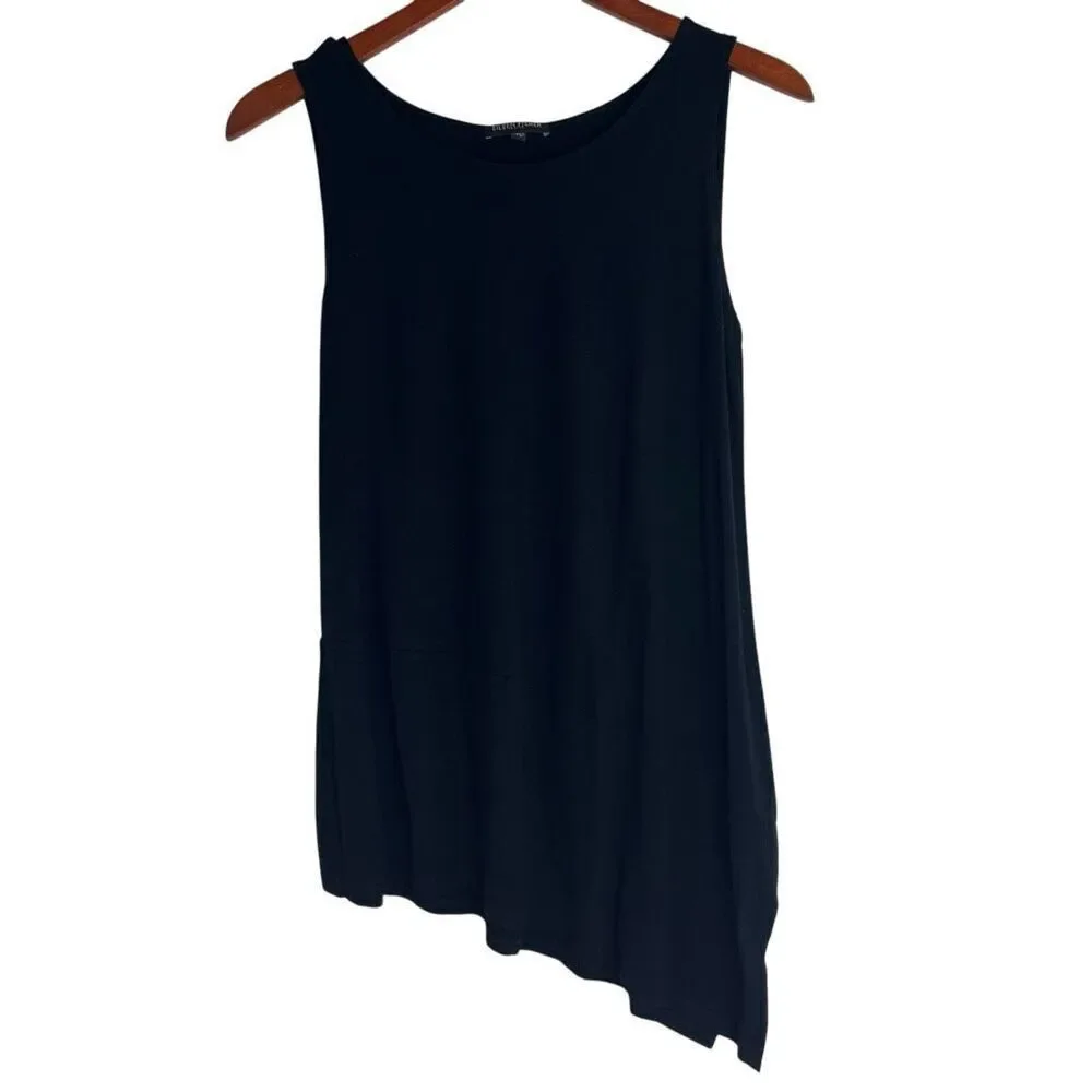 Eileen Fisher Womens Asymmetrical Round Neck Tunic Tank Top Black Size PM